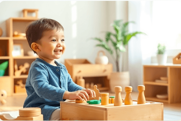 Copil jucându-se într-un spațiu organizat